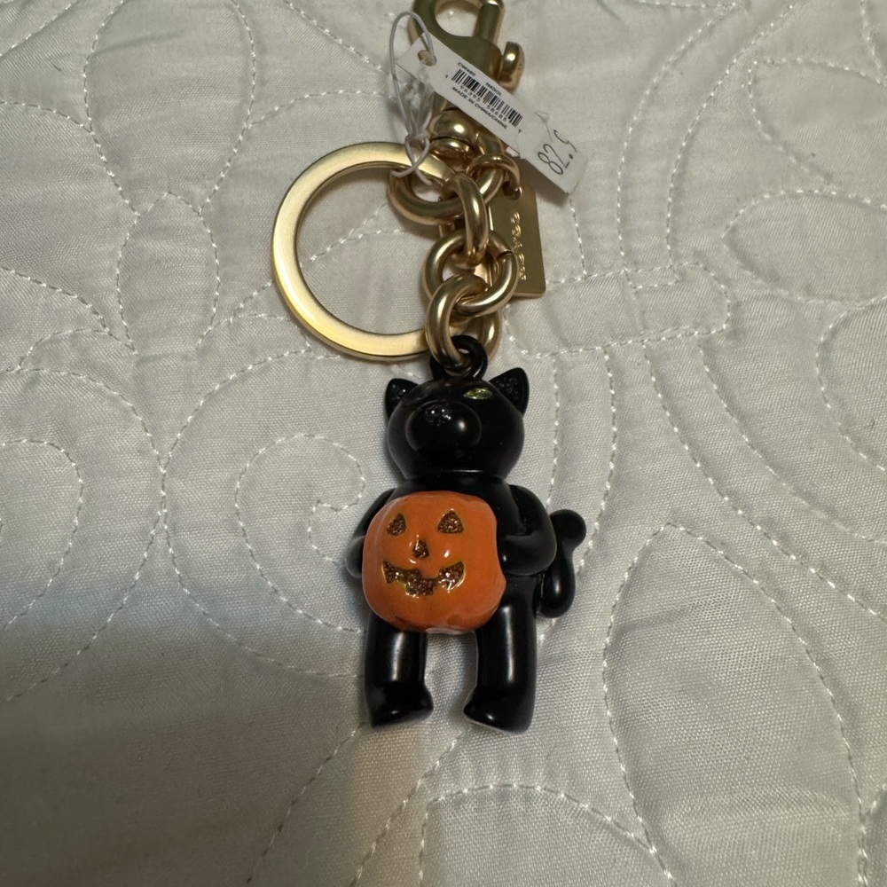 Coach Black and Orange Cat Keychain